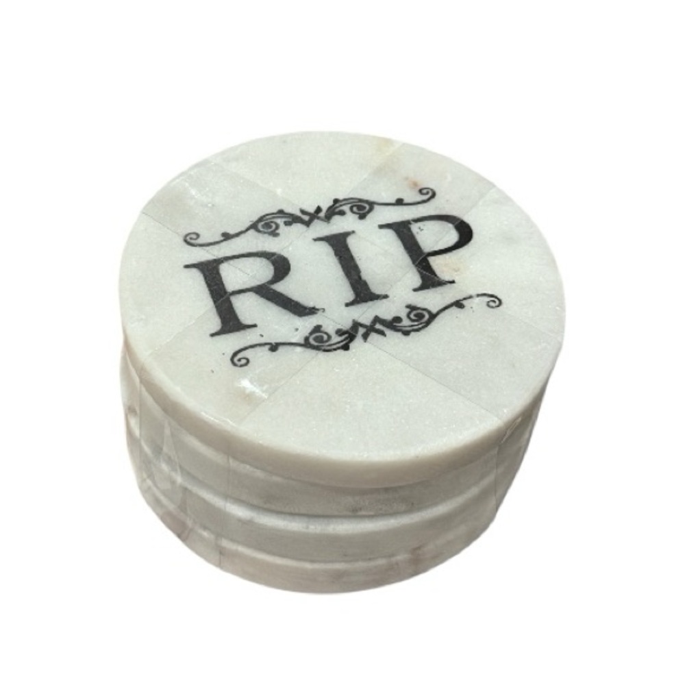 Heavy White Marble 'RIP' Coaster Set - Decorative Bar Accessory